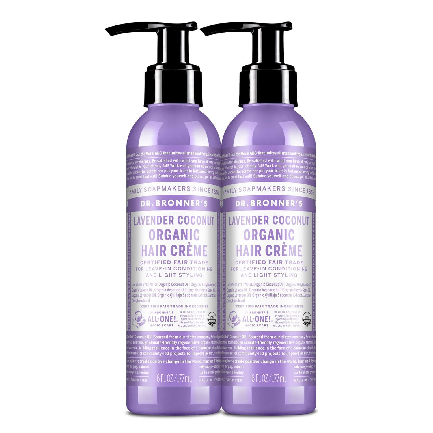 image:imageDr Bronners Organic Hair Crme Peppermint 6 Ounce 2Pack LeaveIn Conditioner and Styling Cream Made with Organic Oils Hair Cream Supports Shine and Strength Nourishes Scalp NonGMOLavender