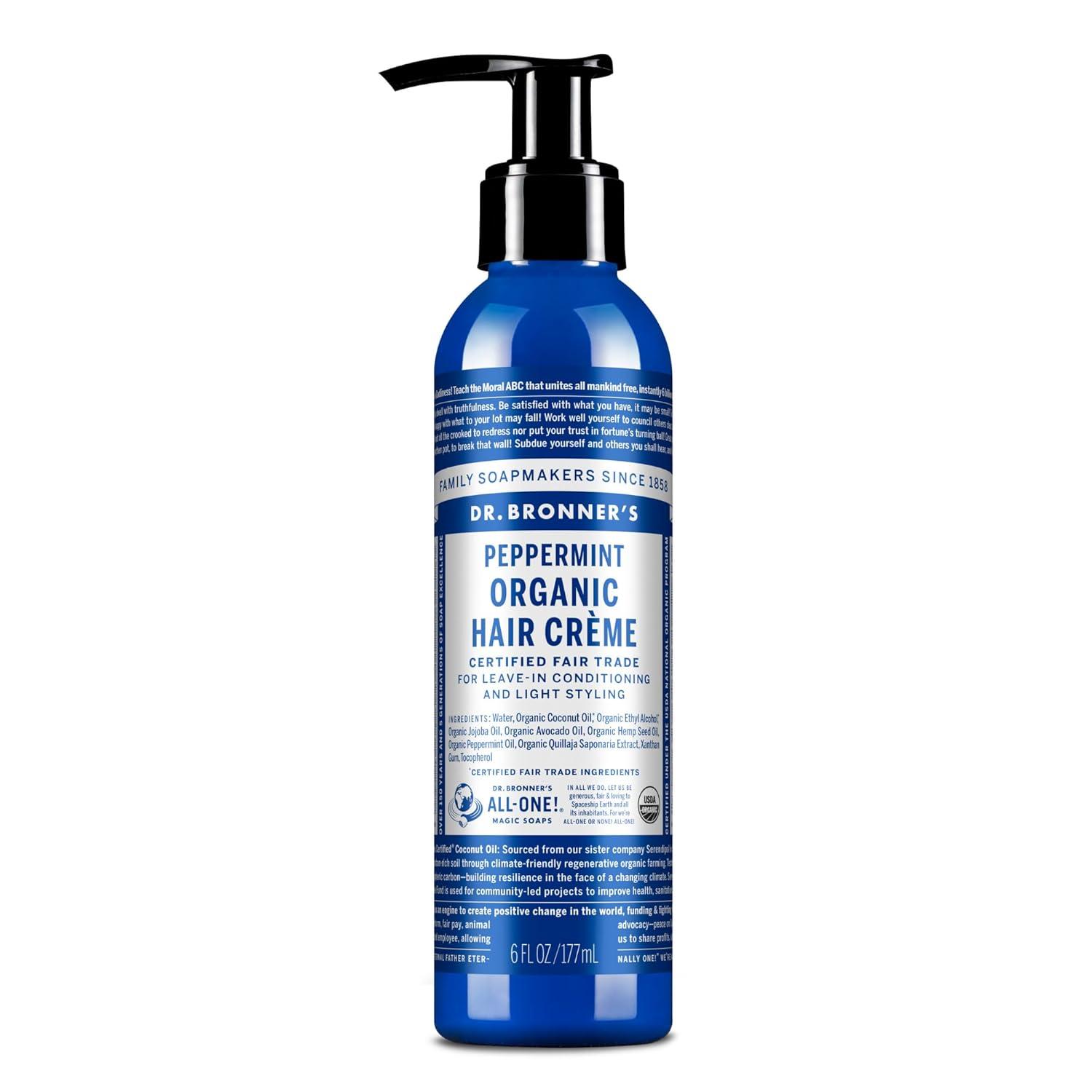 image:imageDr Bronners Organic Hair Crme Peppermint 6 Ounce 2Pack LeaveIn Conditioner and Styling Cream Made with Organic Oils Hair Cream Supports Shine and Strength Nourishes Scalp NonGMOPeppermint