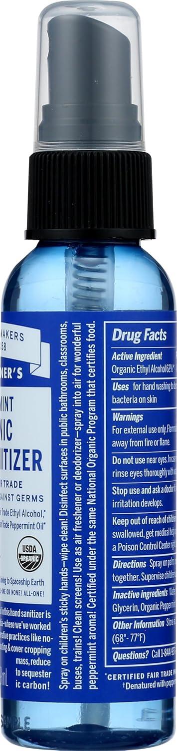 image:imageDr Bronners Organic Hand Sanitizer Spray Peppermint 2 ounce Simple and Effective Formula Cleanses amp Sanitizes No Harsh Chemicals Moisturizes and Cleans Hands
