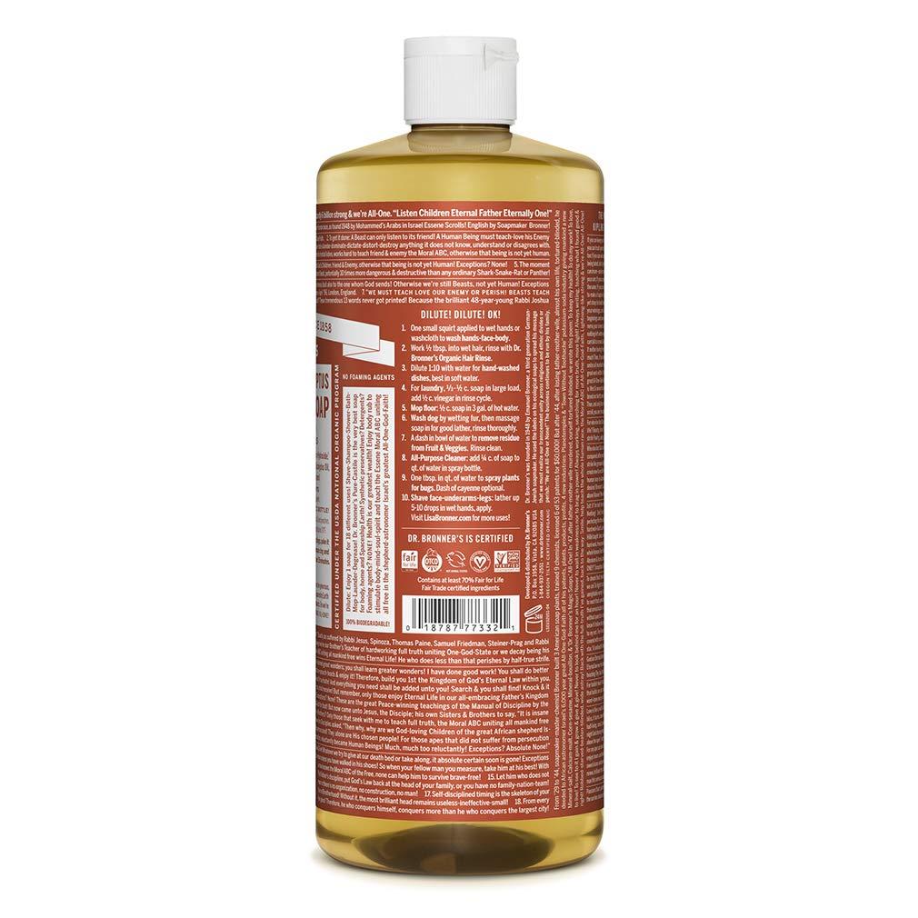 image:imageDr Bronners Magic Soap PureCastile Liquid Soap Eucalyptus 32 ounce 2Pack Regenerative Organic Certified Oils 18in1 Uses Body Hair Laundry Pets amp Dishes Concentrated Vegan NonGMOEucalyptus