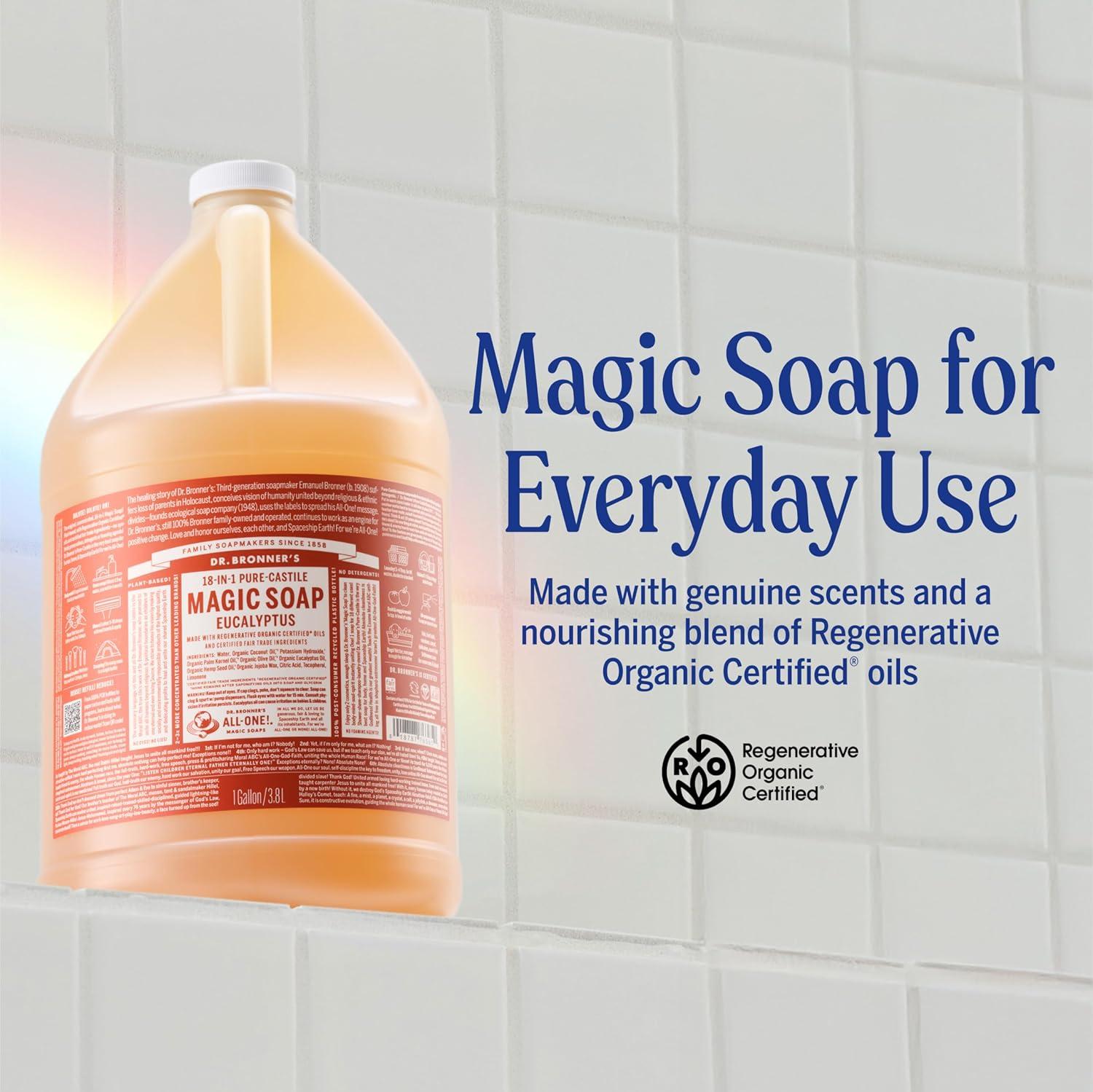 image:imageDr Bronners Magic Soap PureCastile Liquid Soap Eucalyptus 32 ounce 2Pack Regenerative Organic Certified Oils 18in1 Uses Body Hair Laundry Pets amp Dishes Concentrated Vegan NonGMOEucalyptus