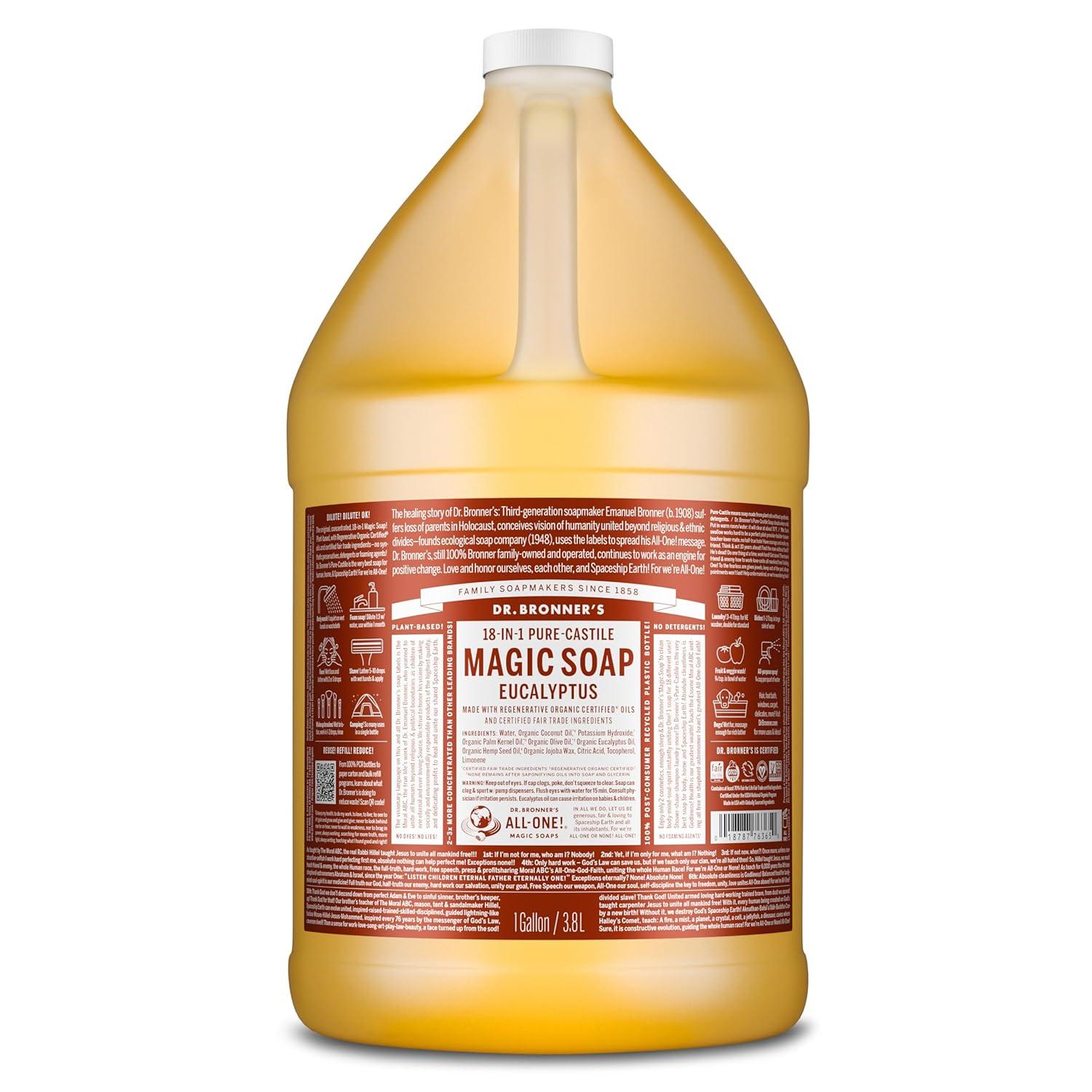 image:imageDr Bronners Magic Soap PureCastile Liquid Soap Eucalyptus 32 ounce 2Pack Regenerative Organic Certified Oils 18in1 Uses Body Hair Laundry Pets amp Dishes Concentrated Vegan NonGMOEucalyptus