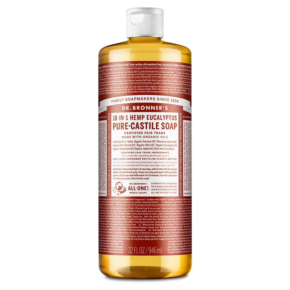 image:imageDr Bronners Magic Soap PureCastile Liquid Soap Eucalyptus 32 ounce 2Pack Regenerative Organic Certified Oils 18in1 Uses Body Hair Laundry Pets amp Dishes Concentrated Vegan NonGMOEucalyptus