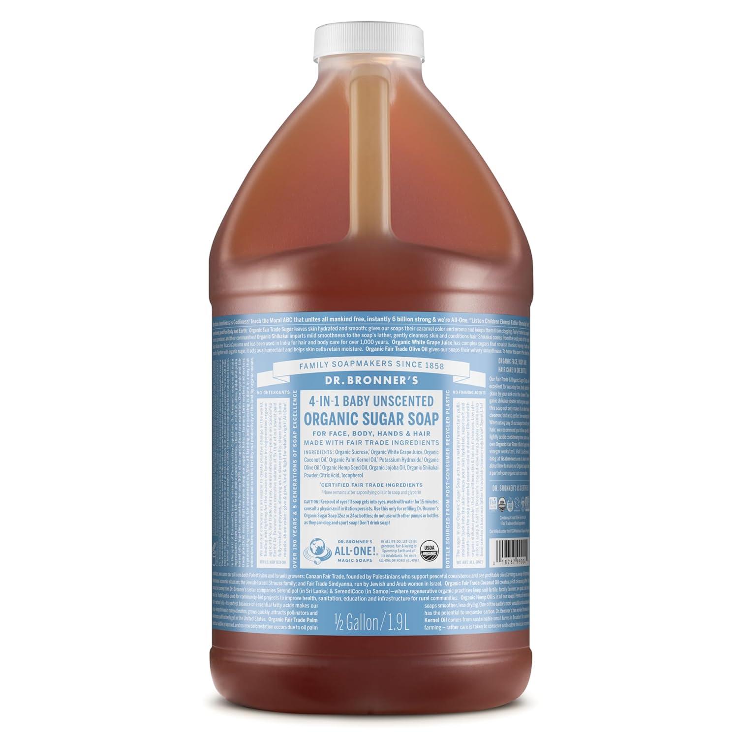 image:imageDr Bronners Organic Sugar Soap Baby Unscented 24 Ounce Made with Regenerative Certified Organic Oils Sugar amp Shikakai Powder 4in1 Use Hands Body Face and Hair Liquid Soap NourishesUnscented