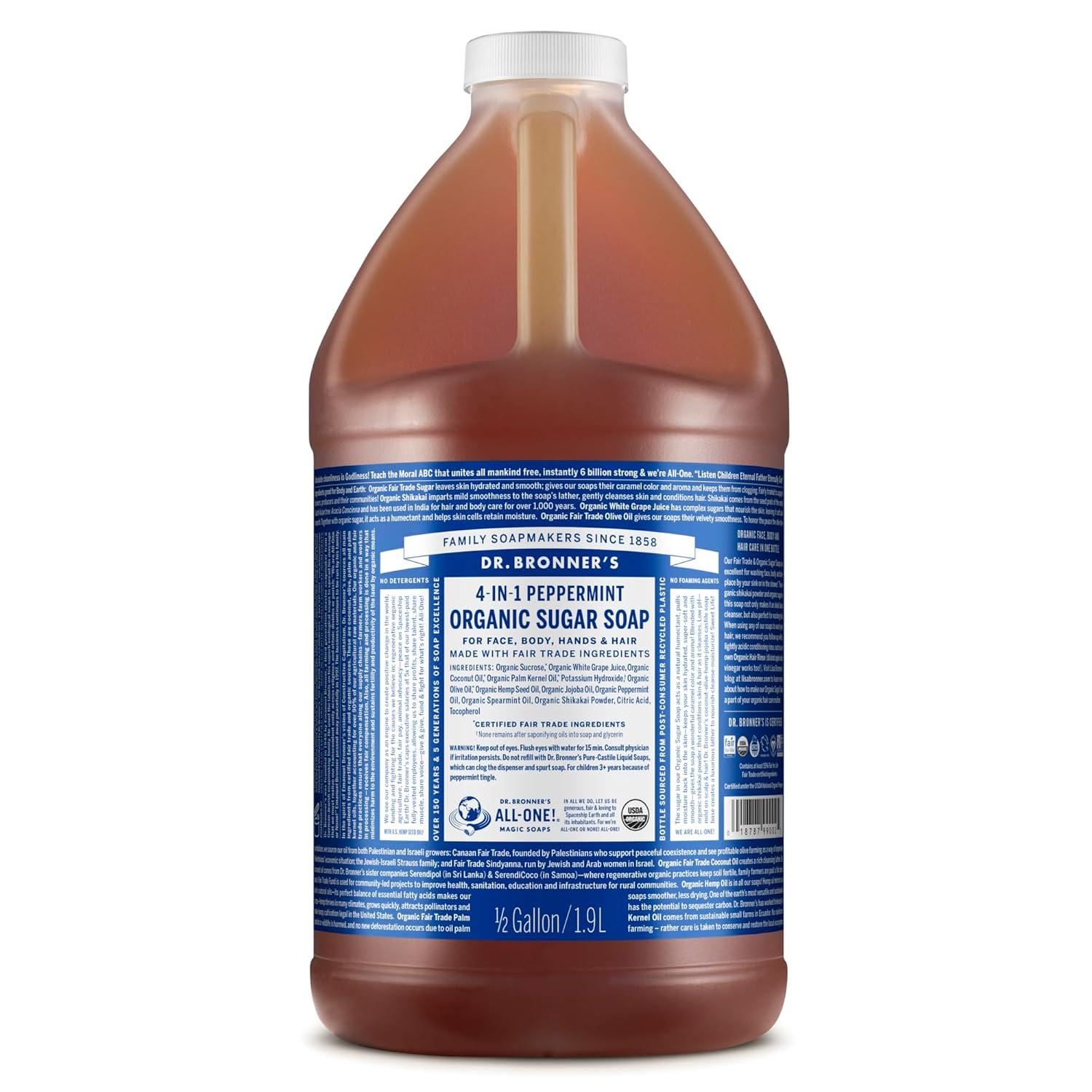 image:imageDr Bronners Organic Sugar Soap Baby Unscented 24 Ounce Made with Regenerative Certified Organic Oils Sugar amp Shikakai Powder 4in1 Use Hands Body Face and Hair Liquid Soap NourishesPeppermint