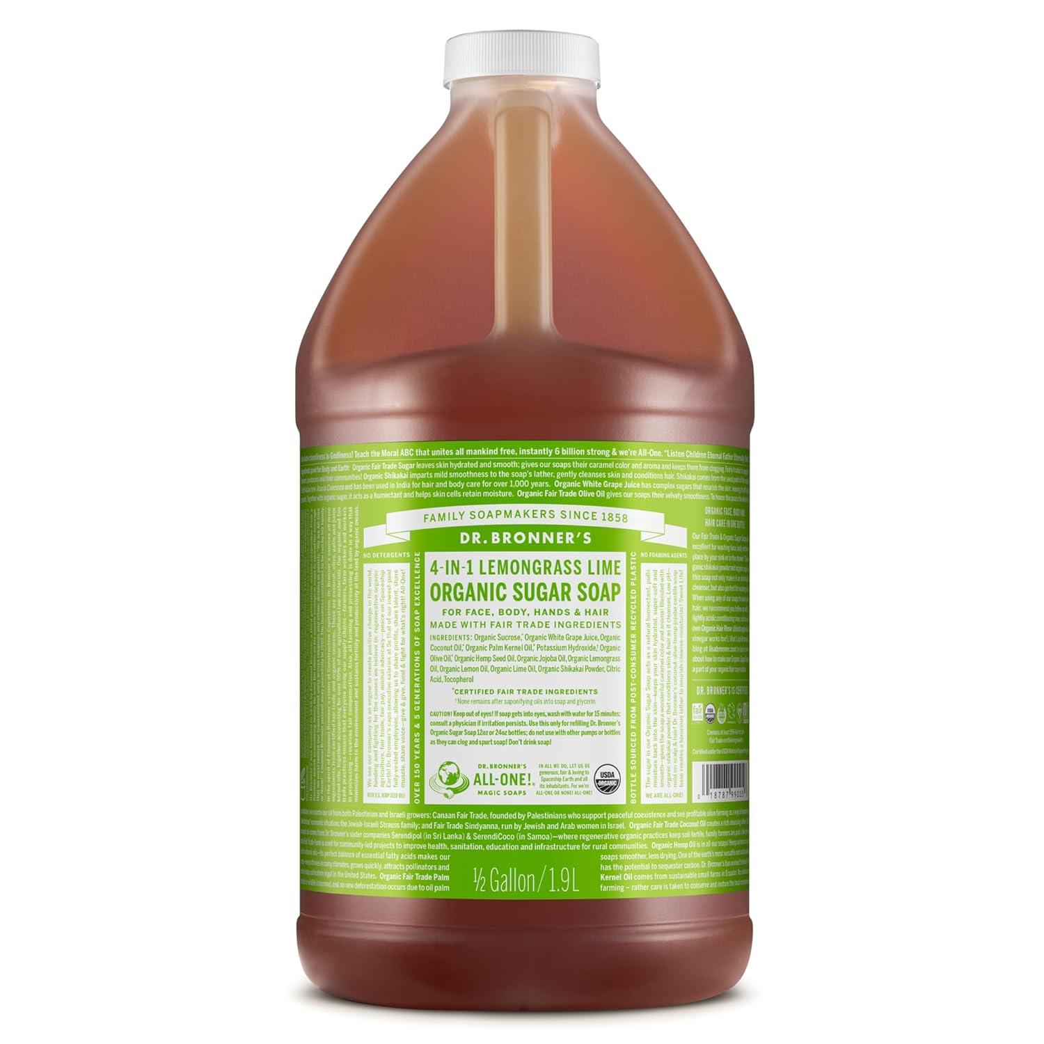 image:imageDr Bronners Organic Sugar Soap Baby Unscented 24 Ounce Made with Regenerative Certified Organic Oils Sugar amp Shikakai Powder 4in1 Use Hands Body Face and Hair Liquid Soap NourishesLemongrass
