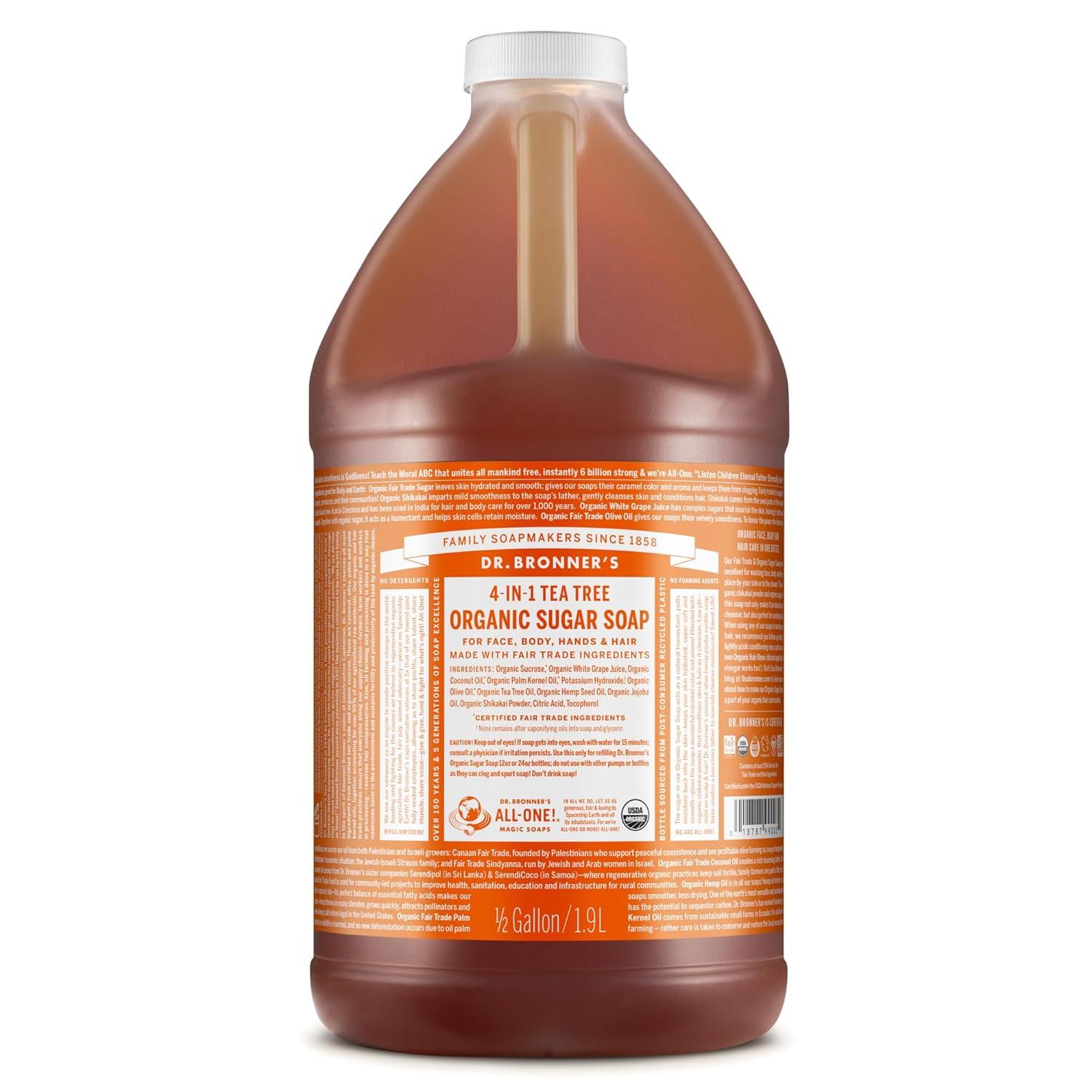 image:imageDr Bronners Organic Sugar Soap Baby Unscented 24 Ounce Made with Regenerative Certified Organic Oils Sugar amp Shikakai Powder 4in1 Use Hands Body Face and Hair Liquid Soap NourishesTea Tree