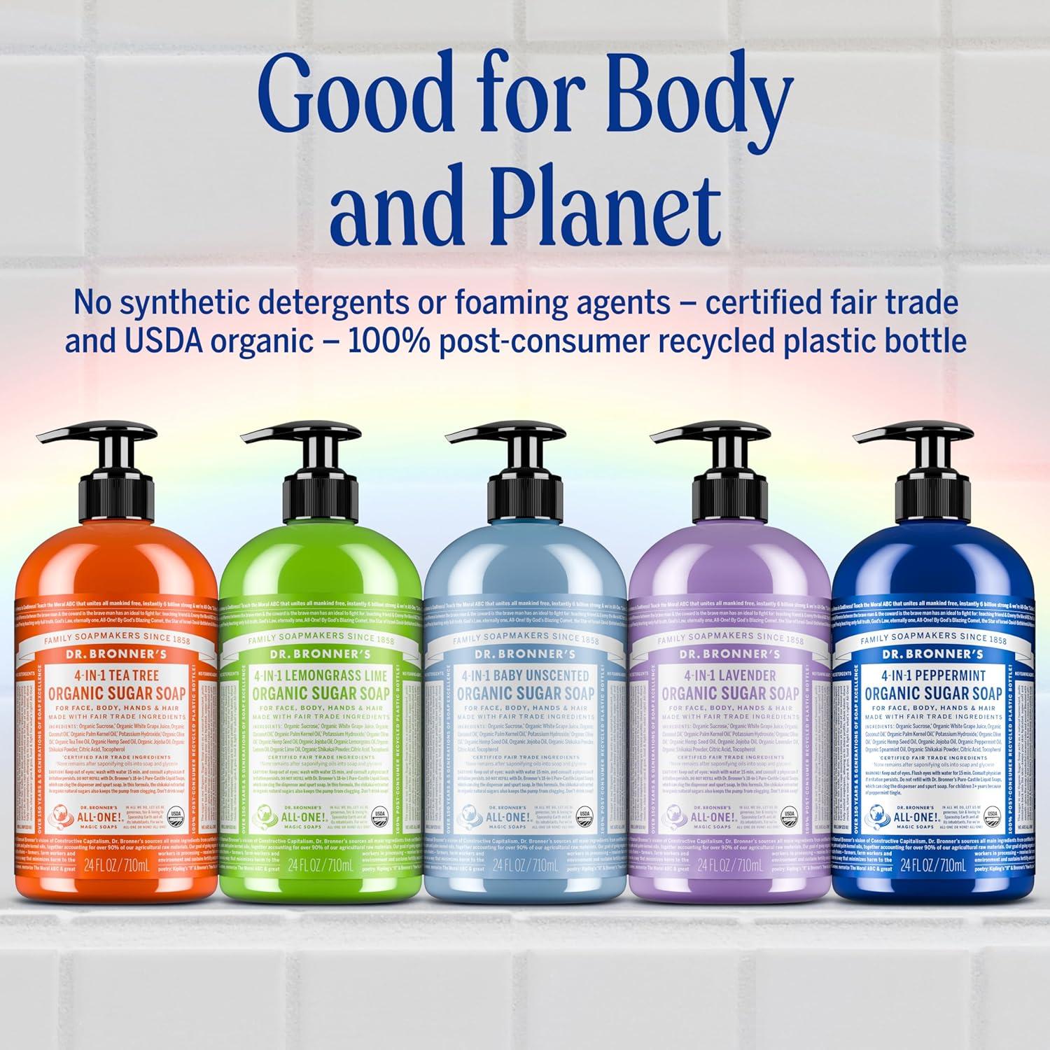 image:imageDr Bronners Organic Sugar Soap Baby Unscented 24 Ounce Made with Regenerative Certified Organic Oils Sugar amp Shikakai Powder 4in1 Use Hands Body Face and Hair Liquid Soap NourishesUnscented