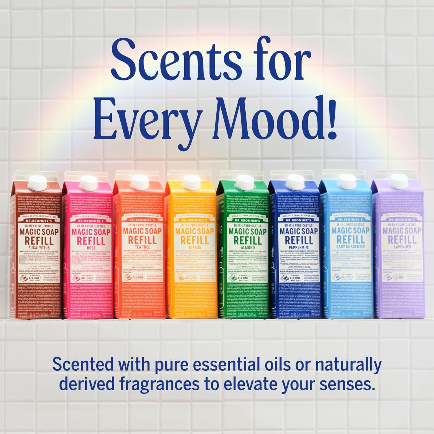 image:imageDr Bronners PureCastile Liquid Magic Soap Bottle amp Refill Carton Made with Regenerative Organic Certified Oils 86 Less Plastic per Quart For Face Body Wash Hand Soap Refill Lavender 32ozBaby Unscented