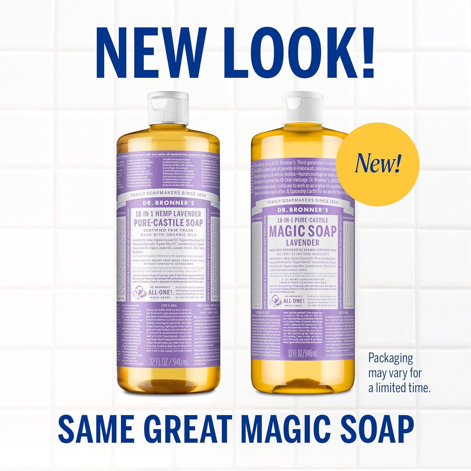 image:imageDr Bronners PureCastile Liquid Soap Made with Organic Oils 18in1 Uses Face Body Hair Laundry Pets and Dishes Concentrated Vegan NonGMO Lavender 32 OzLavender