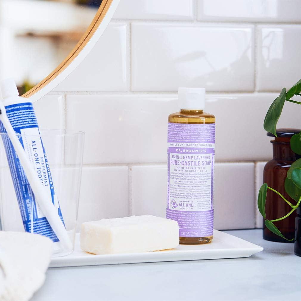 image:imageDr Bronners PureCastile Liquid Soap Made with Organic Oils 18in1 Uses Face Body Hair Laundry Pets and Dishes Concentrated Vegan NonGMO Lavender 32 OzLavender