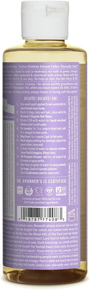 image:imageDr Bronners PureCastile Liquid Soap Made with Organic Oils 18in1 Uses Face Body Hair Laundry Pets and Dishes Concentrated Vegan NonGMO Lavender 32 OzLavender