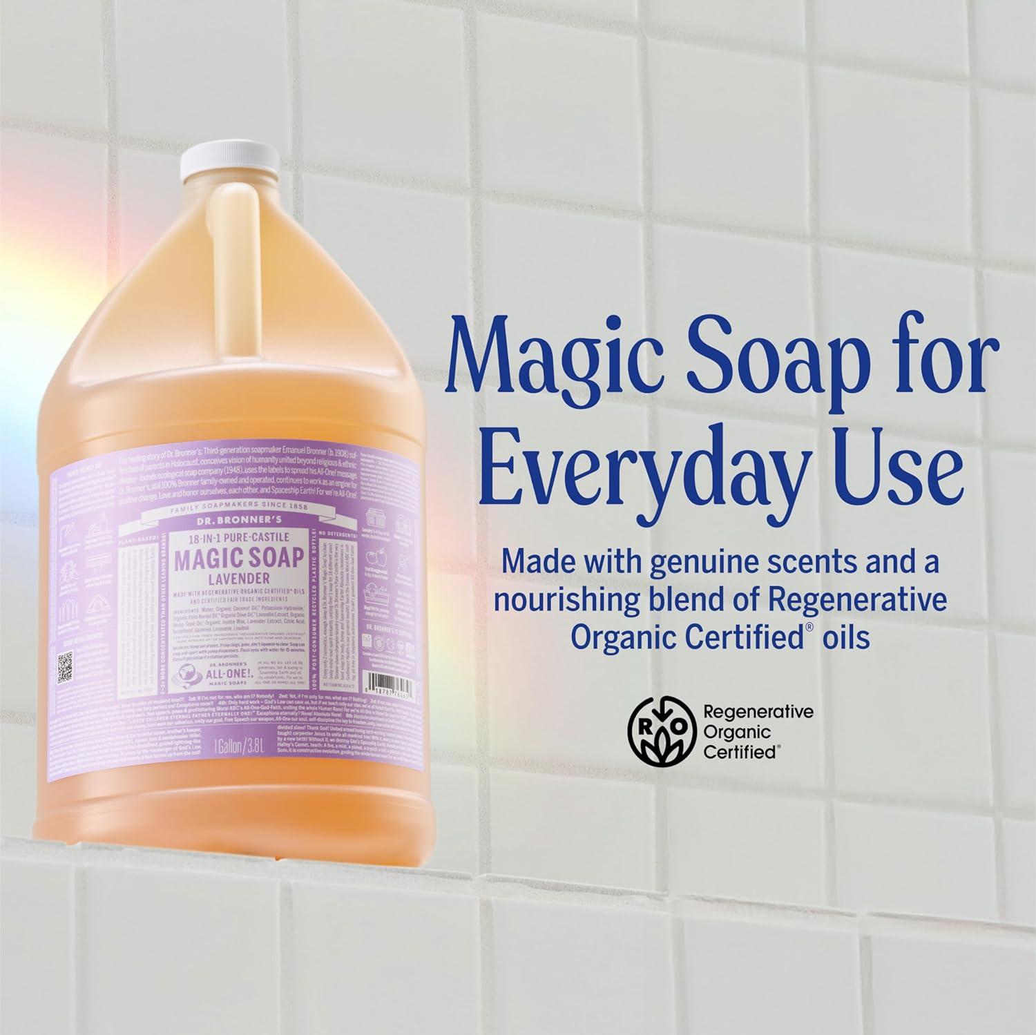 image:imageDr Bronners PureCastile Liquid Soap Made with Organic Oils 18in1 Uses Face Body Hair Laundry Pets and Dishes Concentrated Vegan NonGMO Lavender 32 OzLavender