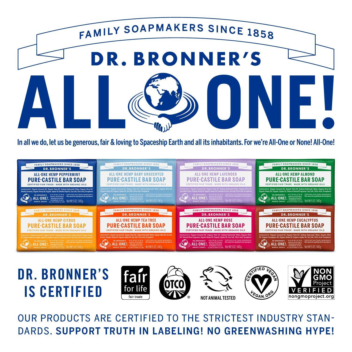 image:imageDr Bronners PureCastile Magic Bar Soap Made with Regenerative Organic Certified Oils For Face Body Hair Vegan Soap Bars for Men amp Women Variety 3Pack Peppermint Lavender Unscented5 Ounce Pack of 8