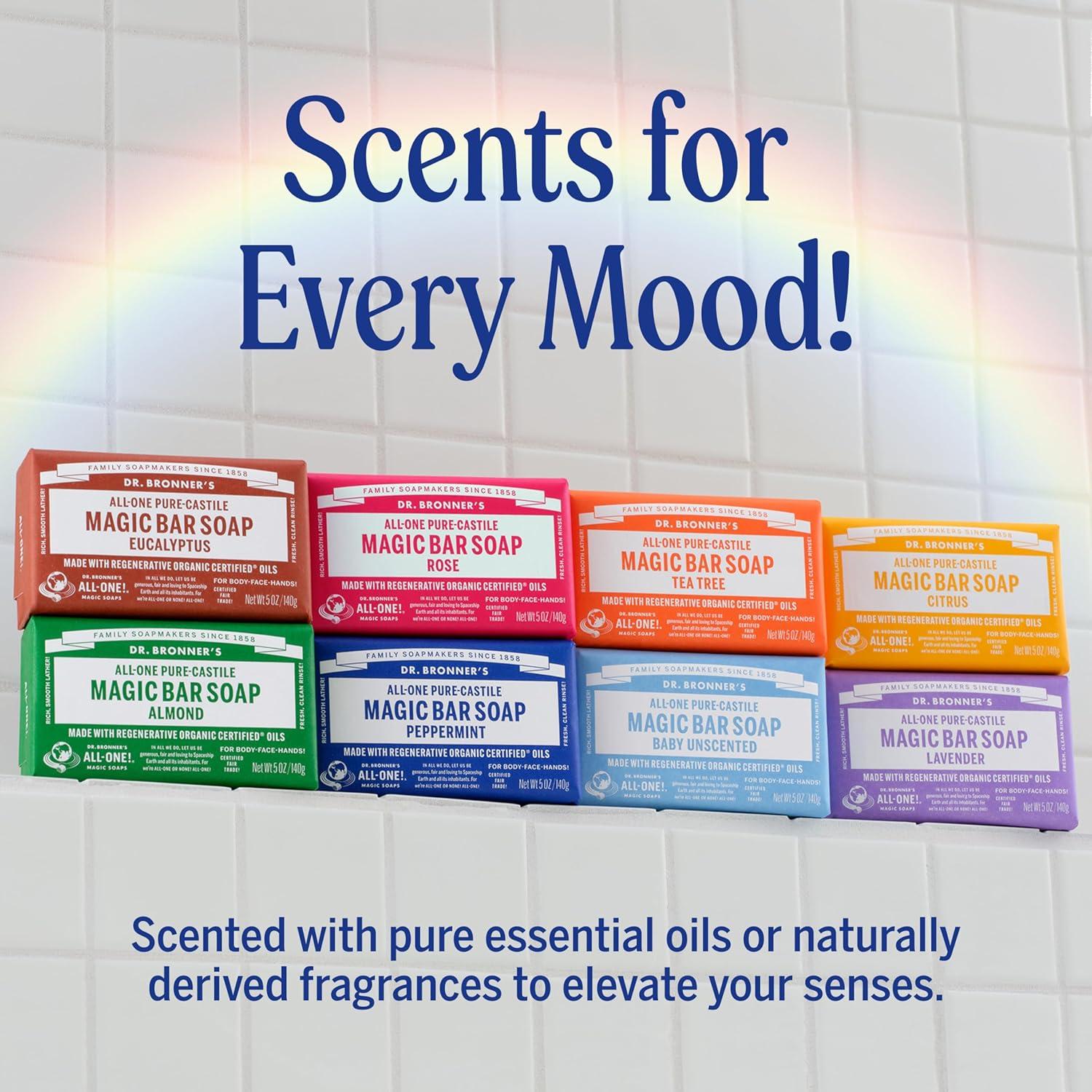 image:imageDr Bronners PureCastile Magic Bar Soaps Made with Regenerative Organic Certified Oils For Face Body Hair Vegan Soap Bars for Men amp Women Citrus 2 pack 5 oz5 Ounce Pack of 2