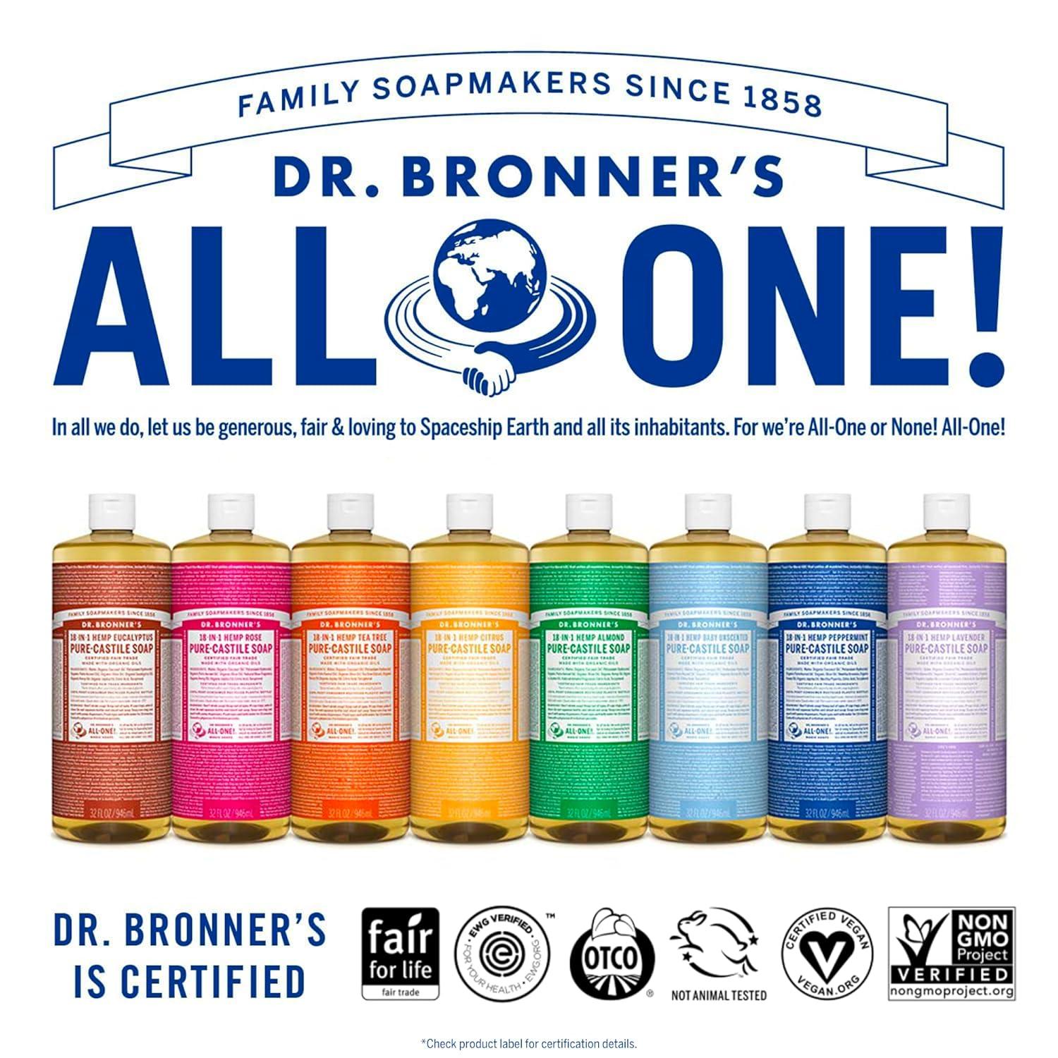 image:imageDr Bronners PureCastile Magic Liquid Soap Made with Regenerative Organic Certified Oils 18in1 Uses for Face Body Hand Hair Laundry amp More Vegan NonGMO Body Wash Peppermint32oz25 Fl Oz Pack of 1