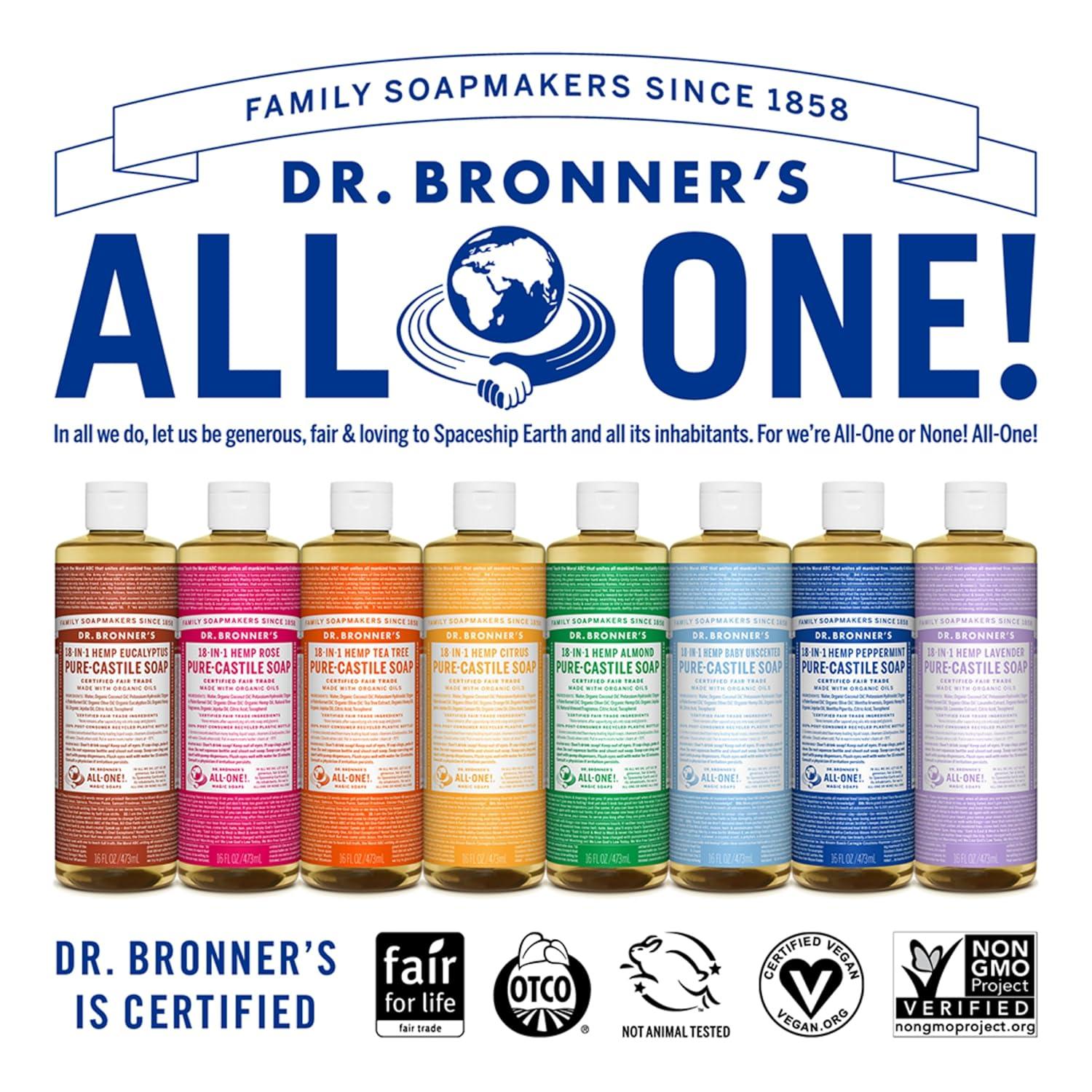 image:imageDr Bronners PureCastile Magic Liquid Soap Almond 16 Ounce 2Pack Made with Regenerative Organic Certified Oils 18in1 Uses Face Hair Hand amp Body Soap Laundry Pets Concentrated Vegan16 Fl Oz Pack of 1