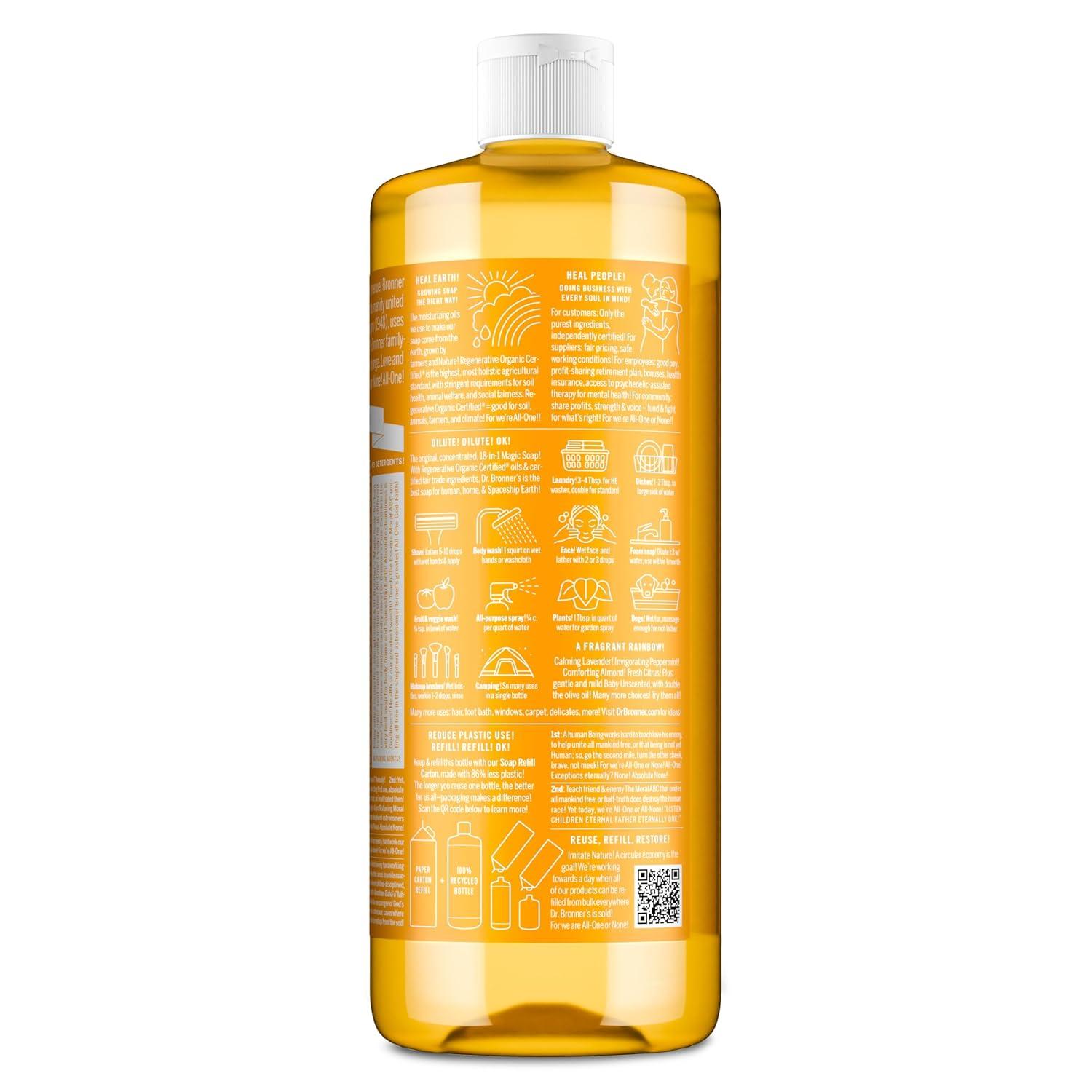 image:imageDr Bronners PureCastile Magic Liquid Soap Citrus 16 Ounce 2Pack Made with Regenerative Organic Certified Oils 18in1 Uses Face Hair Hand amp Body Soap Laundry Pets Concentrated Vegan32 Fl Oz Pack of 2