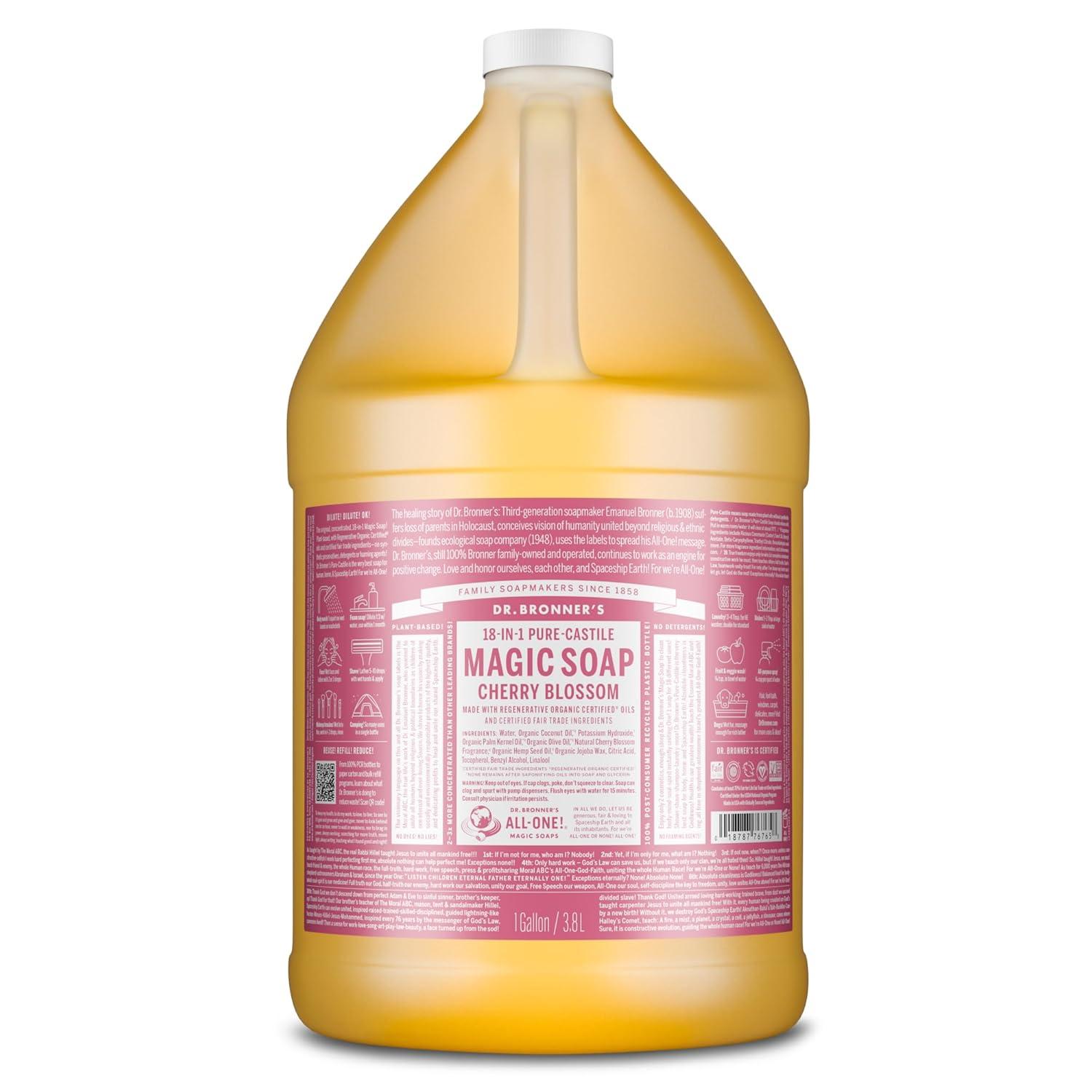 image:imageDr Bronners PureCastile Magic Liquid Soap Green Tea 32 Ounce Made with Regenerative Organic Certified Oils For Face Hair Hand amp Body Soap Laundry Pets Concentrated Vegan NonGMOCherry Blossom