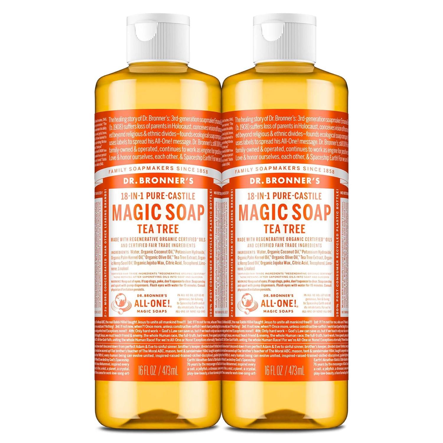 image:imageDr Bronners PureCastile Magic Soap Liquid Tea Tree 1 Gallon Made with Regenerative Organic Oils 18in1 Uses for Face Hair Laundry Dishes Hand Soaps amp Body Wash Natural Vegan NonGMOTea Tree