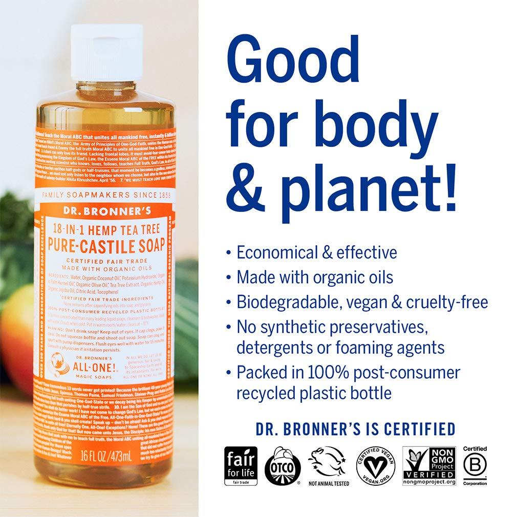 image:imageDr Bronners PureCastile Magic Soap Liquid Tea Tree 1 Gallon Made with Regenerative Organic Oils 18in1 Uses for Face Hair Laundry Dishes Hand Soaps amp Body Wash Natural Vegan NonGMOTea Tree
