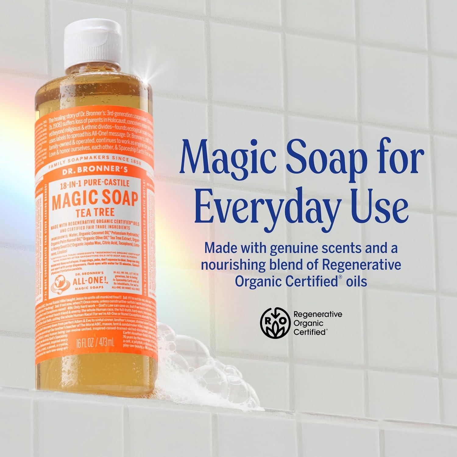image:imageDr Bronners PureCastile Magic Soap Liquid Tea Tree 1 Gallon Made with Regenerative Organic Oils 18in1 Uses for Face Hair Laundry Dishes Hand Soaps amp Body Wash Natural Vegan NonGMOTea Tree