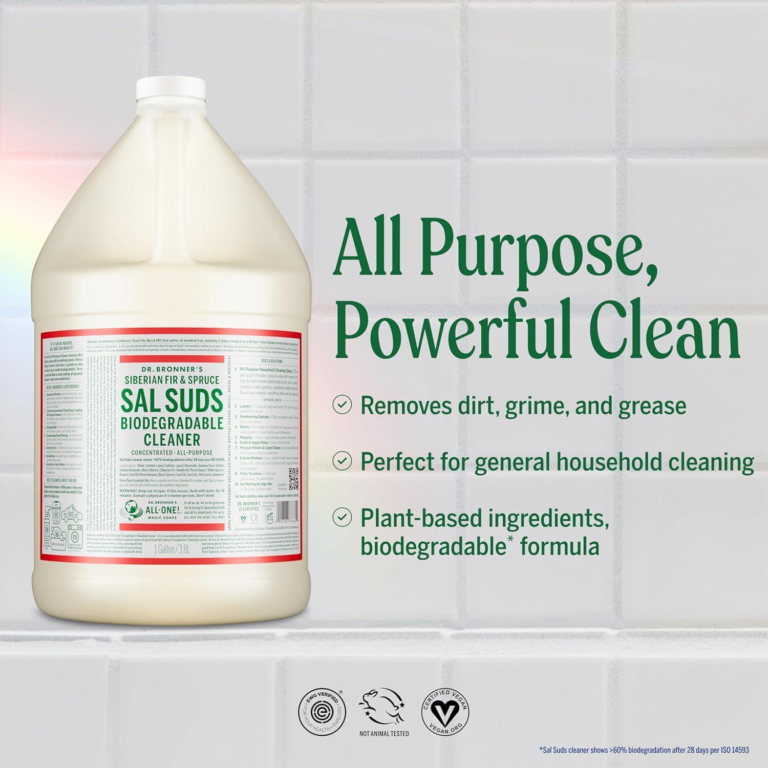 image:imageDr Bronners Sal Suds Biodegradable Cleaner 32 Ounce 2Pack AllPurpose Mop Detergent for Floors Kitchen amp Bathroom MultiSurface Household Concentrate Dish Degreaser amp Laundry UsePine