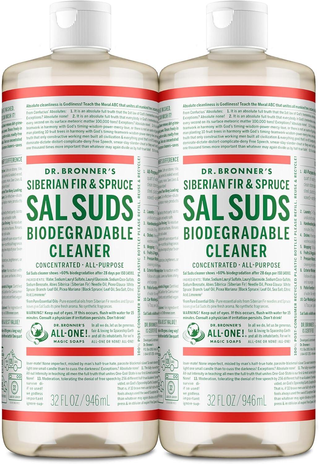 image:imageDr Bronners Sal Suds Biodegradable Cleaner 32 Ounce 2Pack AllPurpose Mop Detergent for Floors Kitchen amp Bathroom MultiSurface Household Concentrate Dish Degreaser amp Laundry UsePine