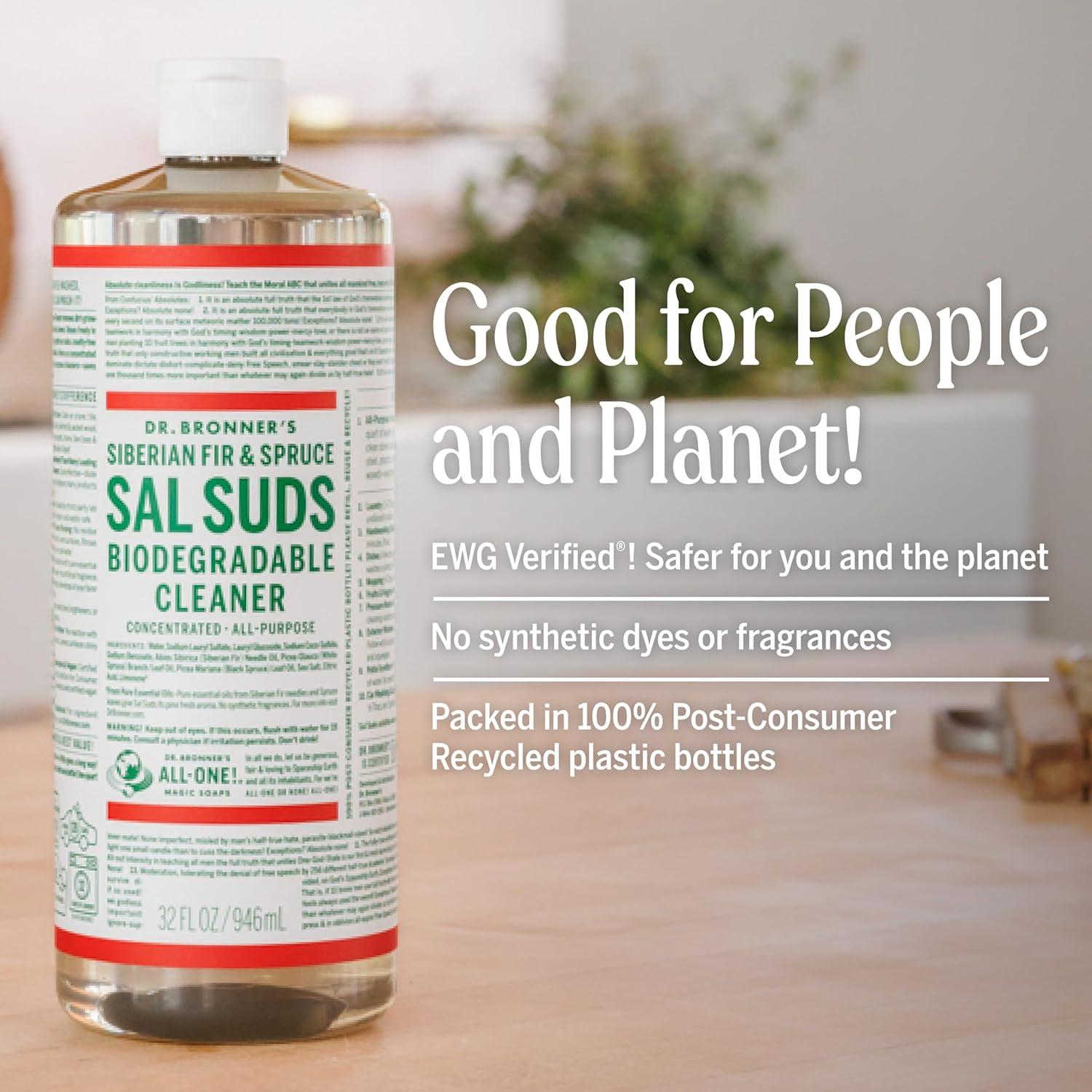 image:imageDr Bronners Sal Suds Biodegradable Cleaner 32 Ounce 2Pack AllPurpose Mop Detergent for Floors Kitchen amp Bathroom MultiSurface Household Concentrate Dish Degreaser amp Laundry UsePine