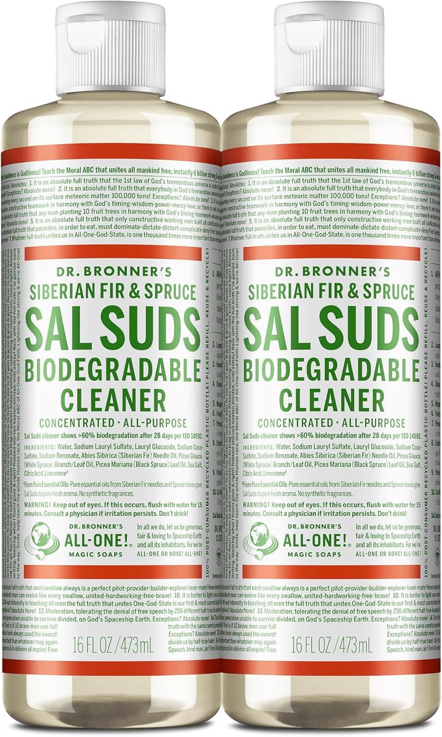 image:imageDr Bronners Sal Suds Biodegradable Cleaner 32 Ounce 2Pack AllPurpose Mop Detergent for Floors Kitchen amp Bathroom MultiSurface Household Concentrate Dish Degreaser amp Laundry UsePine