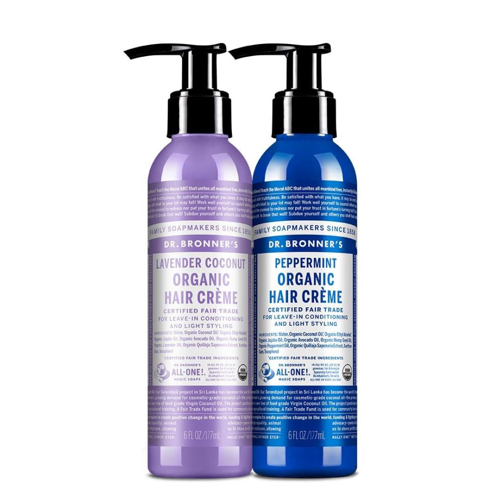 image:imageDr Bronners Organic Hair Crme Peppermint 6 Ounce 2Pack LeaveIn Conditioner and Styling Cream Made with Organic Oils Hair Cream Supports Shine and Strength Nourishes Scalp NonGMOLavender and Peppermint