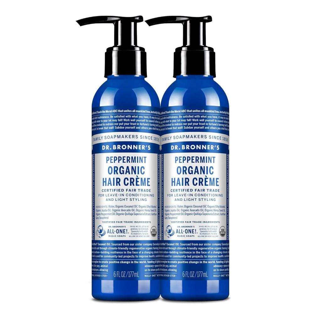 image:imageDr Bronners Organic Hair Crme Peppermint 6 Ounce 2Pack LeaveIn Conditioner and Styling Cream Made with Organic Oils Hair Cream Supports Shine and Strength Nourishes Scalp NonGMOPeppermint