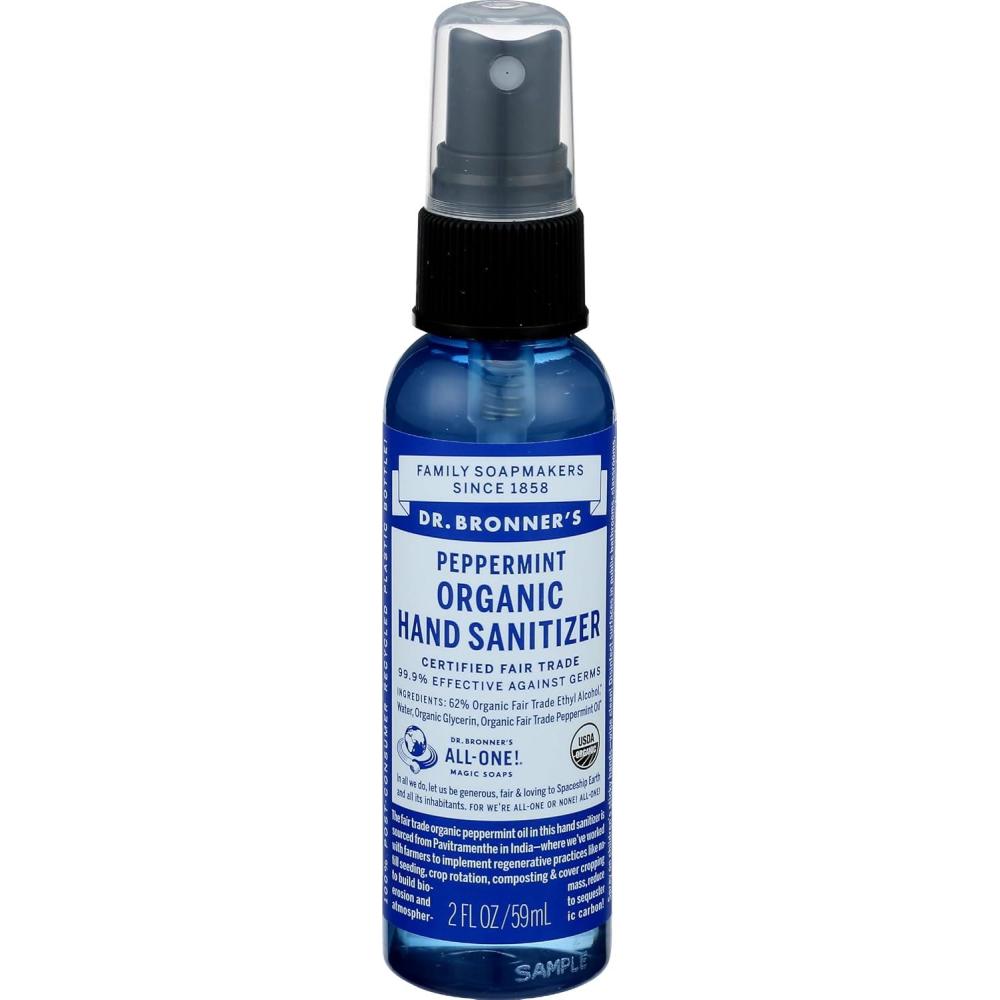 image:imageDr Bronners Organic Hand Sanitizer Spray Peppermint 2 ounce Simple and Effective Formula Cleanses amp Sanitizes No Harsh Chemicals Moisturizes and Cleans Hands