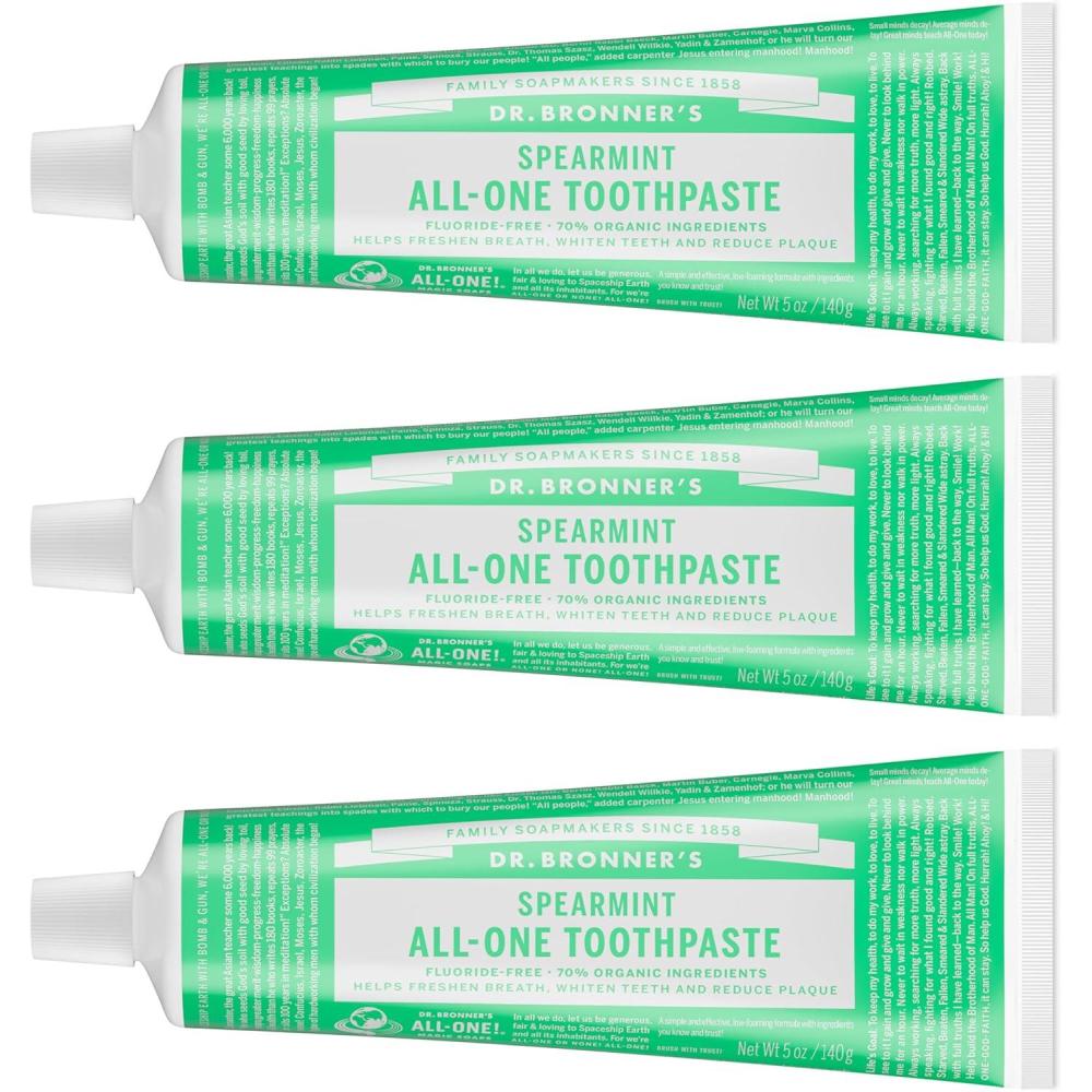 image:imageDr Bronners AllOne Toothpaste Anise 5 oz 3Pack FluorideFree Toothpaste for Adults SLSFree 70 Organic amp Natural Ingredients Vegan Helps Freshen Breath Reduce Plaque Whiten TeethSpearmint