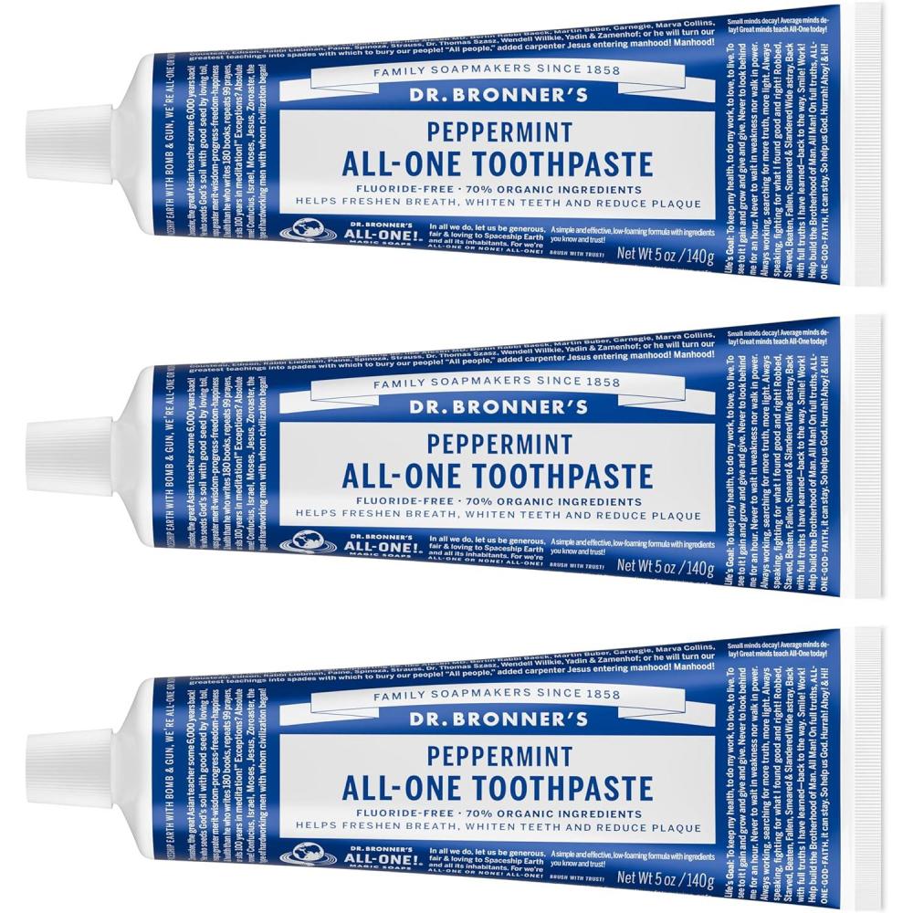 image:imageDr Bronners AllOne Toothpaste Anise 5 oz 3Pack FluorideFree Toothpaste for Adults SLSFree 70 Organic amp Natural Ingredients Vegan Helps Freshen Breath Reduce Plaque Whiten TeethPeppermint