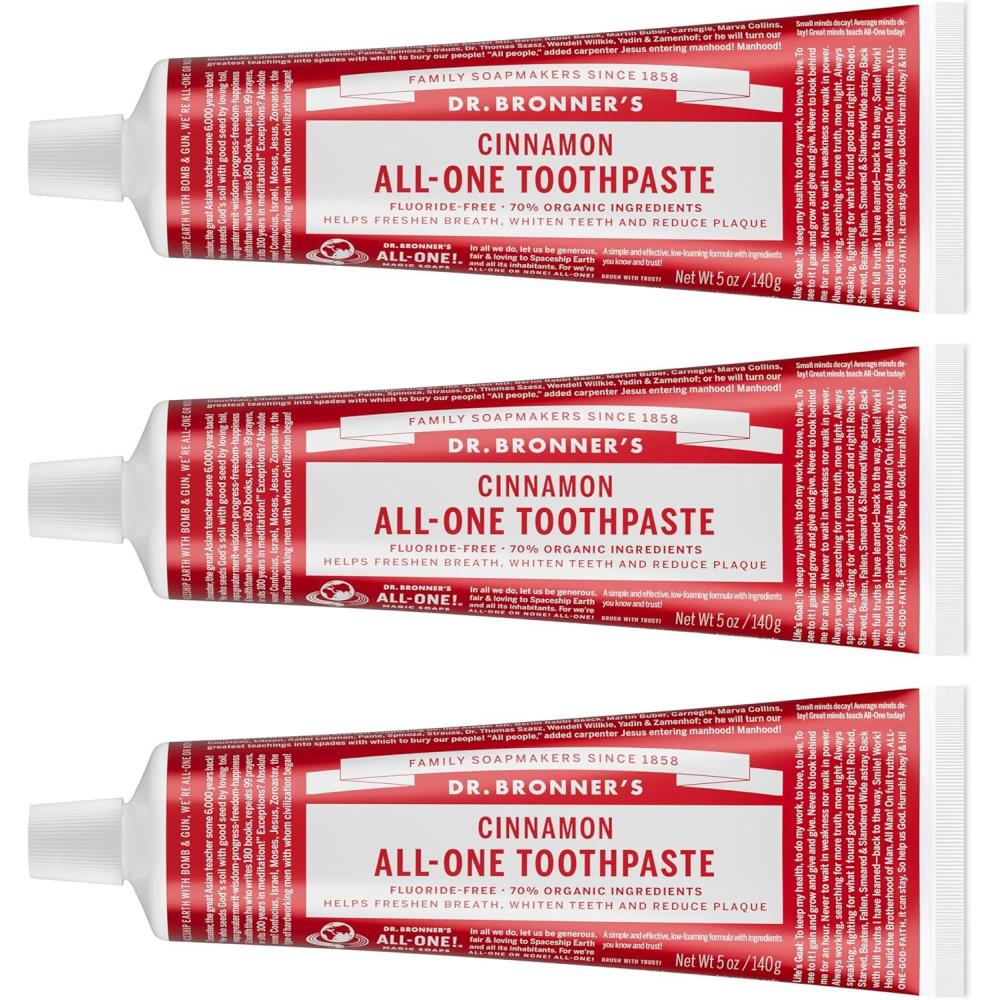 image:imageDr Bronners AllOne Toothpaste Anise 5 oz 3Pack FluorideFree Toothpaste for Adults SLSFree 70 Organic amp Natural Ingredients Vegan Helps Freshen Breath Reduce Plaque Whiten TeethCinnamon