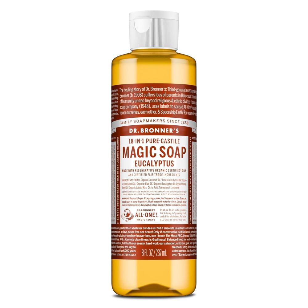 image:imageDr Bronners Magic Soap PureCastile Liquid Soap Eucalyptus 32 ounce 2Pack Regenerative Organic Certified Oils 18in1 Uses Body Hair Laundry Pets amp Dishes Concentrated Vegan NonGMOEucalyptus
