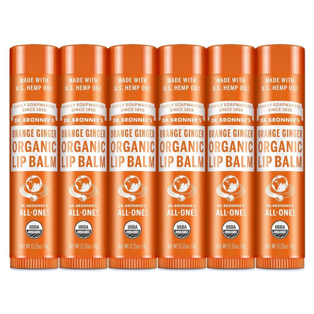 image:imageDr Bronners Organic Lip Balm 6Pack 15oz Natural Moisturizinging PetroleumFree Lip Balm with Beeswax amp Avocado Oil for Dry Lips Men amp Women Lemon LimeOrange Ginger
