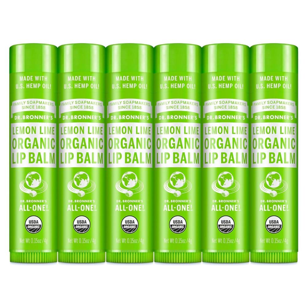 image:imageDr Bronners Organic Lip Balm 6Pack 15oz Natural Moisturizinging PetroleumFree Lip Balm with Beeswax amp Avocado Oil for Dry Lips Men amp Women Lemon LimeLemon Lime