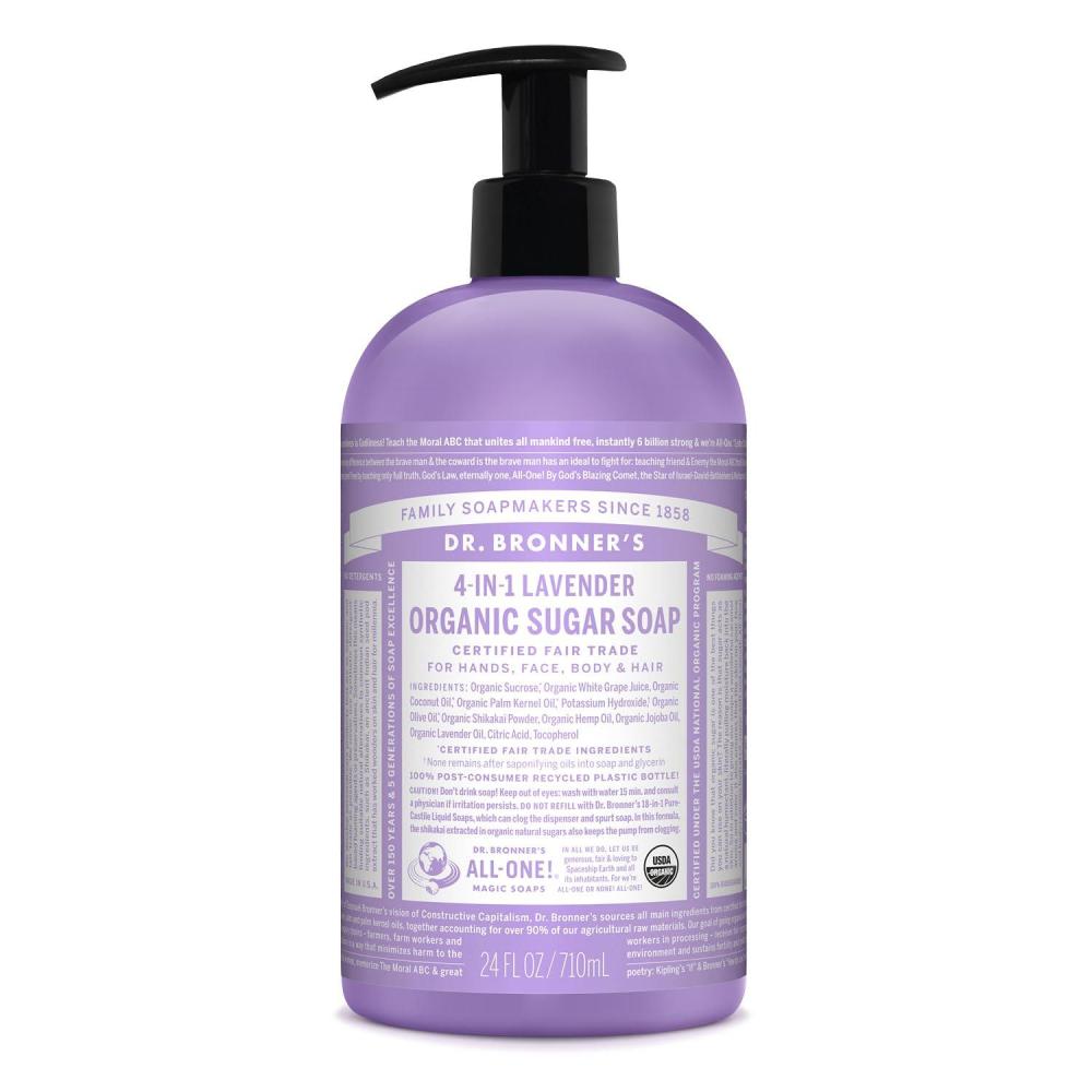 image:imageDr Bronners Organic Sugar Soap Baby Unscented 24 Ounce Made with Regenerative Certified Organic Oils Sugar amp Shikakai Powder 4in1 Use Hands Body Face and Hair Liquid Soap NourishesLavender