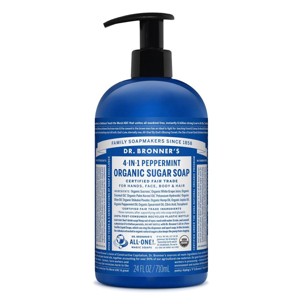 image:imageDr Bronners Organic Sugar Soap Baby Unscented 24 Ounce Made with Regenerative Certified Organic Oils Sugar amp Shikakai Powder 4in1 Use Hands Body Face and Hair Liquid Soap NourishesPeppermint