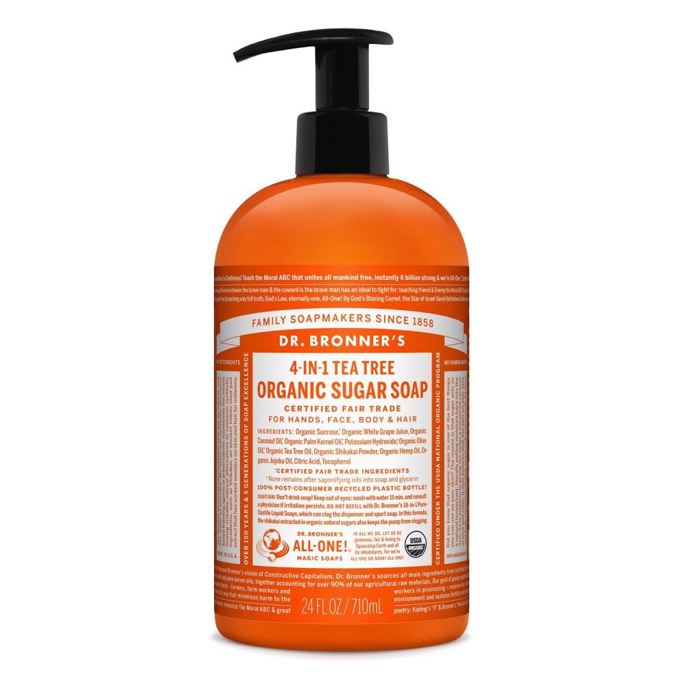 image:imageDr Bronners Organic Sugar Soap Baby Unscented 24 Ounce Made with Regenerative Certified Organic Oils Sugar amp Shikakai Powder 4in1 Use Hands Body Face and Hair Liquid Soap NourishesTea Tree