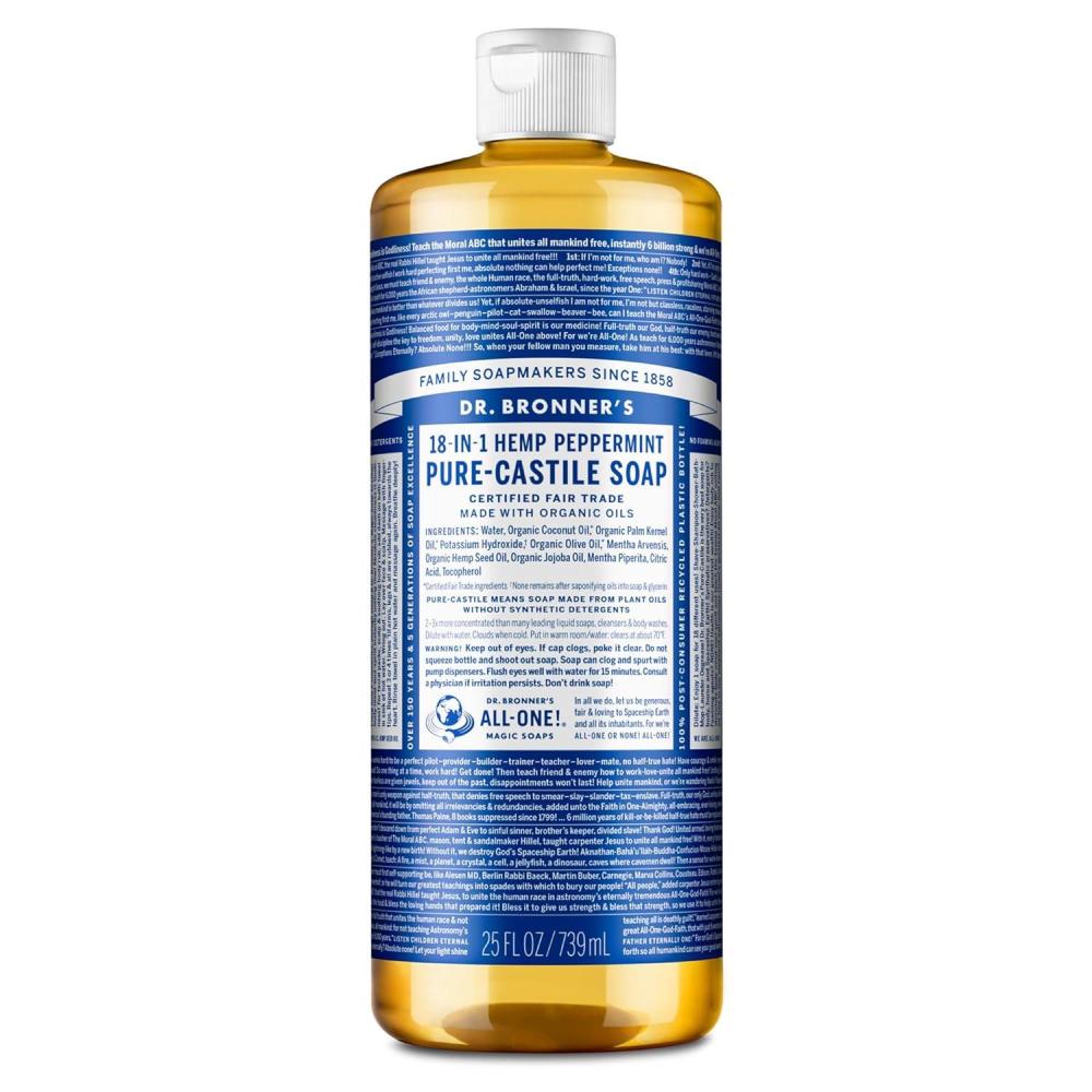 image:imageDr Bronners PureCastile Magic Liquid Soap Made with Regenerative Organic Certified Oils 18in1 Uses for Face Body Hand Hair Laundry amp More Vegan NonGMO Body Wash Peppermint32oz25 Fl Oz Pack of 1