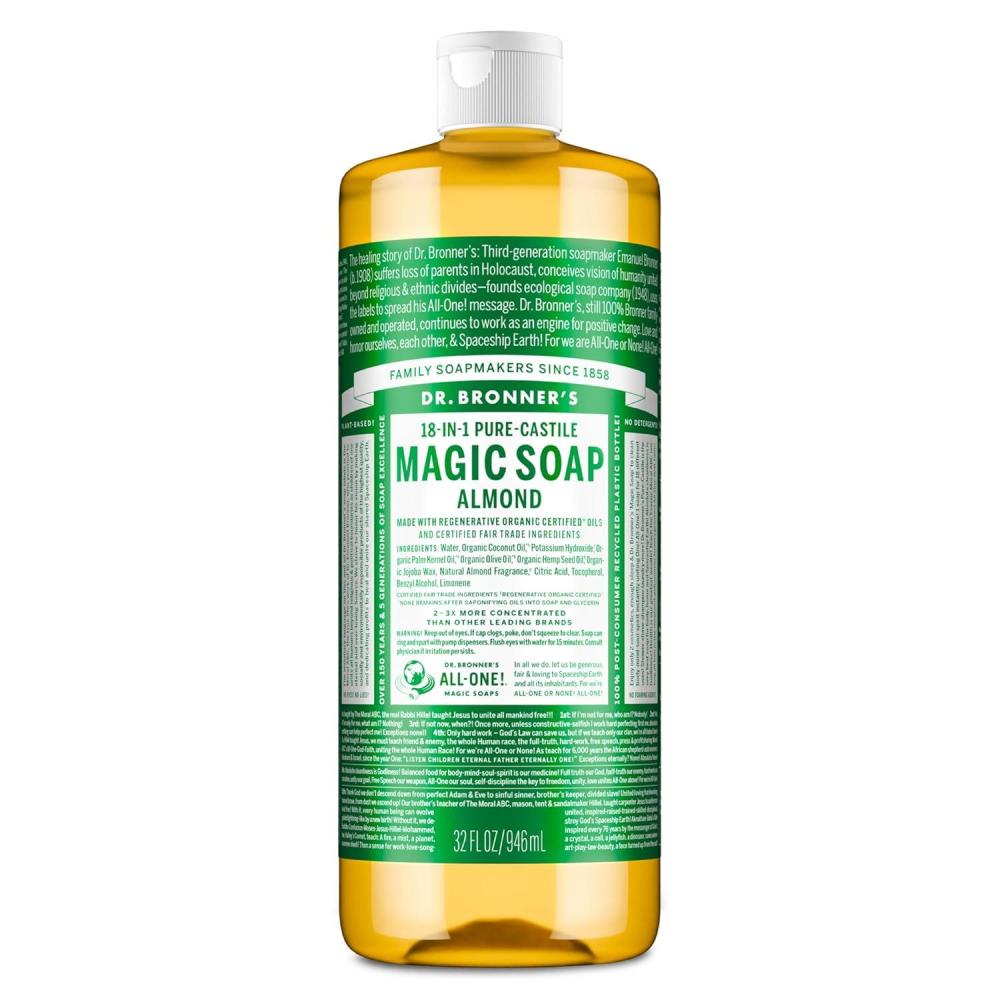 image:imageDr Bronners PureCastile Magic Liquid Soap Almond 16 Ounce 2Pack Made with Regenerative Organic Certified Oils 18in1 Uses Face Hair Hand amp Body Soap Laundry Pets Concentrated Vegan32 Fl Oz Pack of 2
