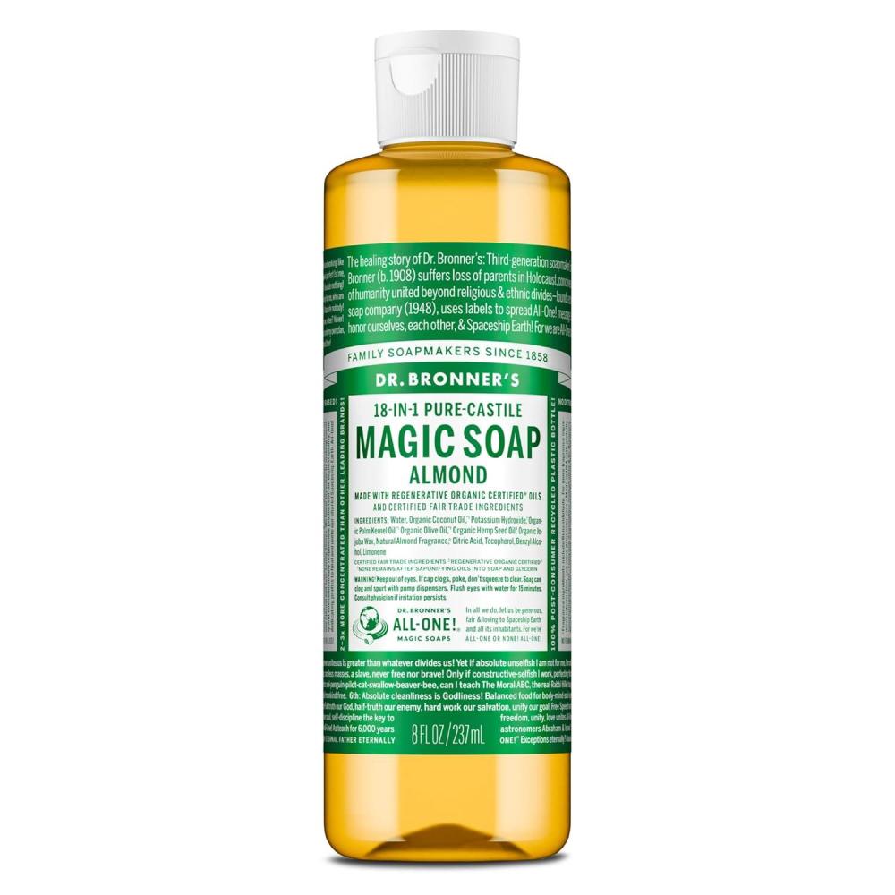 image:imageDr Bronners PureCastile Magic Liquid Soap Almond 16 Ounce 2Pack Made with Regenerative Organic Certified Oils 18in1 Uses Face Hair Hand amp Body Soap Laundry Pets Concentrated Vegan8 Fl Oz Pack of 1