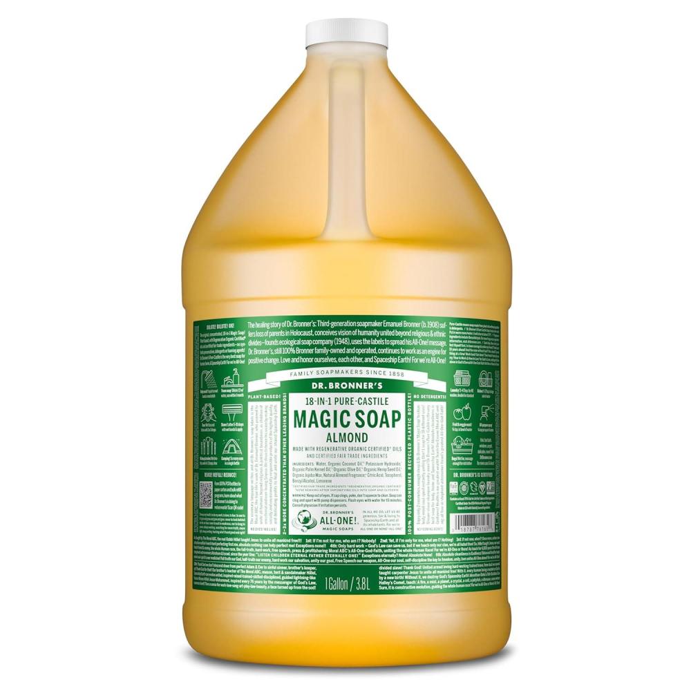 image:imageDr Bronners PureCastile Magic Liquid Soap Almond 16 Ounce 2Pack Made with Regenerative Organic Certified Oils 18in1 Uses Face Hair Hand amp Body Soap Laundry Pets Concentrated Vegan128 Fl Oz Pack of 1