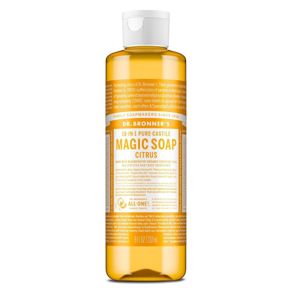 image:imageDr Bronners PureCastile Magic Liquid Soap Citrus 16 Ounce 2Pack Made with Regenerative Organic Certified Oils 18in1 Uses Face Hair Hand amp Body Soap Laundry Pets Concentrated Vegan8 Fl Oz Pack of 1