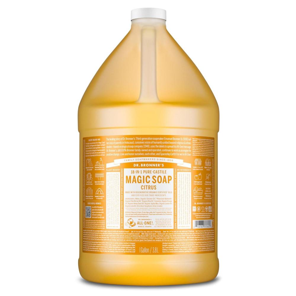 image:imageDr Bronners PureCastile Magic Liquid Soap Citrus 16 Ounce 2Pack Made with Regenerative Organic Certified Oils 18in1 Uses Face Hair Hand amp Body Soap Laundry Pets Concentrated Vegan128 Fl Oz Pack of 1
