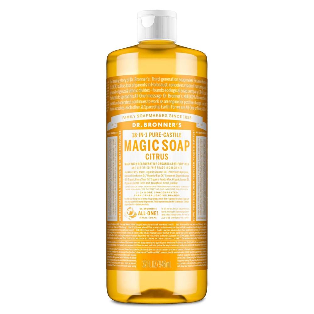 image:imageDr Bronners PureCastile Magic Liquid Soap Citrus 16 Ounce 2Pack Made with Regenerative Organic Certified Oils 18in1 Uses Face Hair Hand amp Body Soap Laundry Pets Concentrated Vegan32 Fl Oz Pack of 1