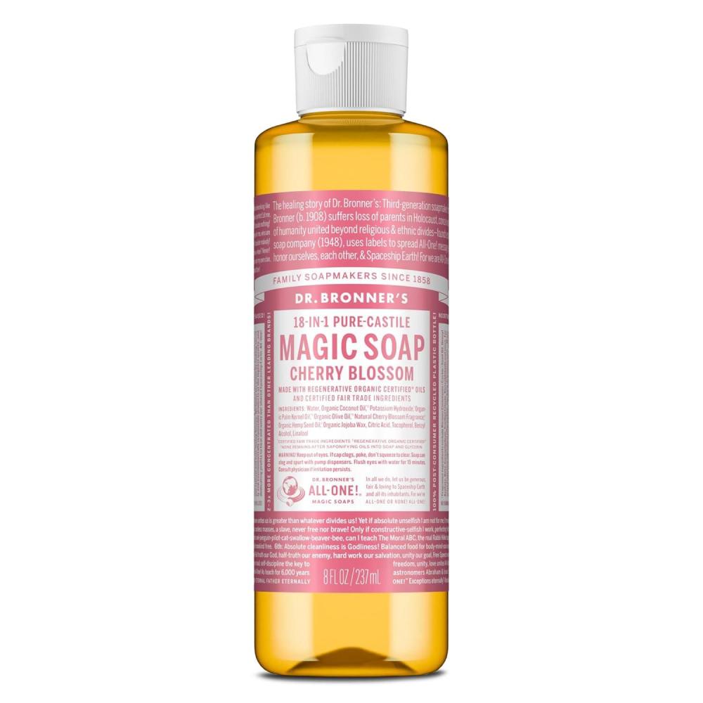 image:imageDr Bronners PureCastile Magic Liquid Soap Green Tea 32 Ounce Made with Regenerative Organic Certified Oils For Face Hair Hand amp Body Soap Laundry Pets Concentrated Vegan NonGMOCherry Blossom